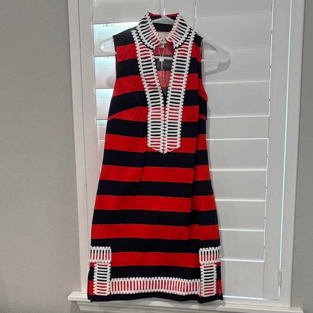 Sail to Sable Red and Navy Striped Dress